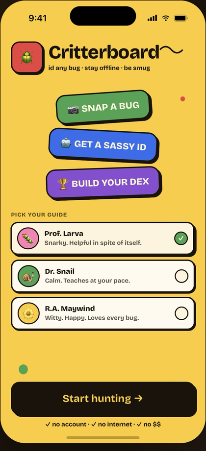 Critterboard landing page