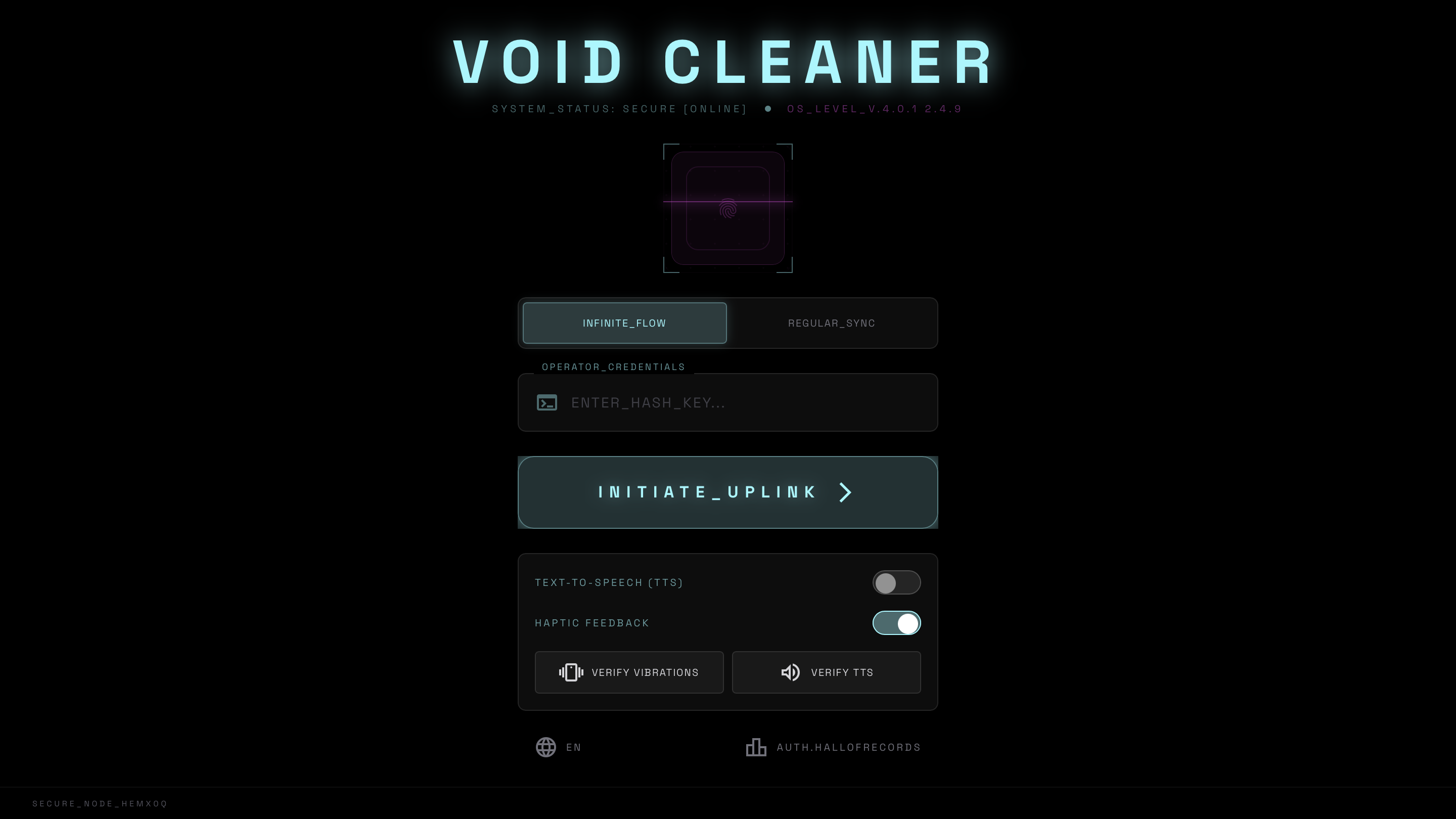 Void Cleaner interface